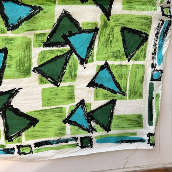 Vtg Womens Neck Head Scarf Geometric Green Blue 21 inch Japan Poly Retro Scarves - Picture 6 of 8